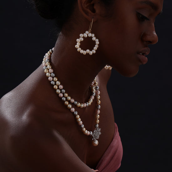 Snow Flower Pearl Drop Necklace - 4 Ways to Wear - Multicolour - Long Necklace - ONNNIII