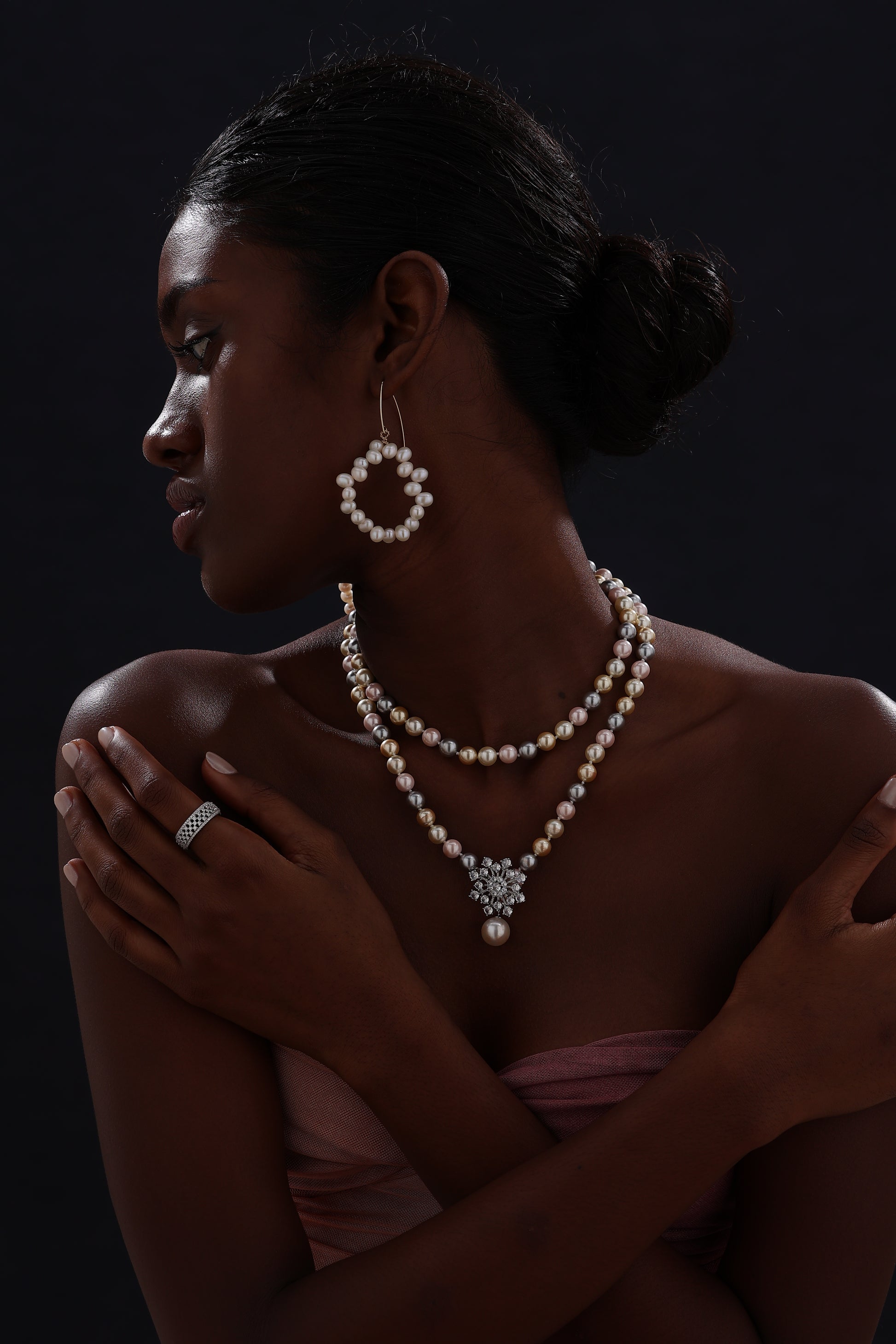 Snow Flower Pearl Drop Necklace - 4 Ways to Wear - Multicolour - Long Necklace - ONNNIII