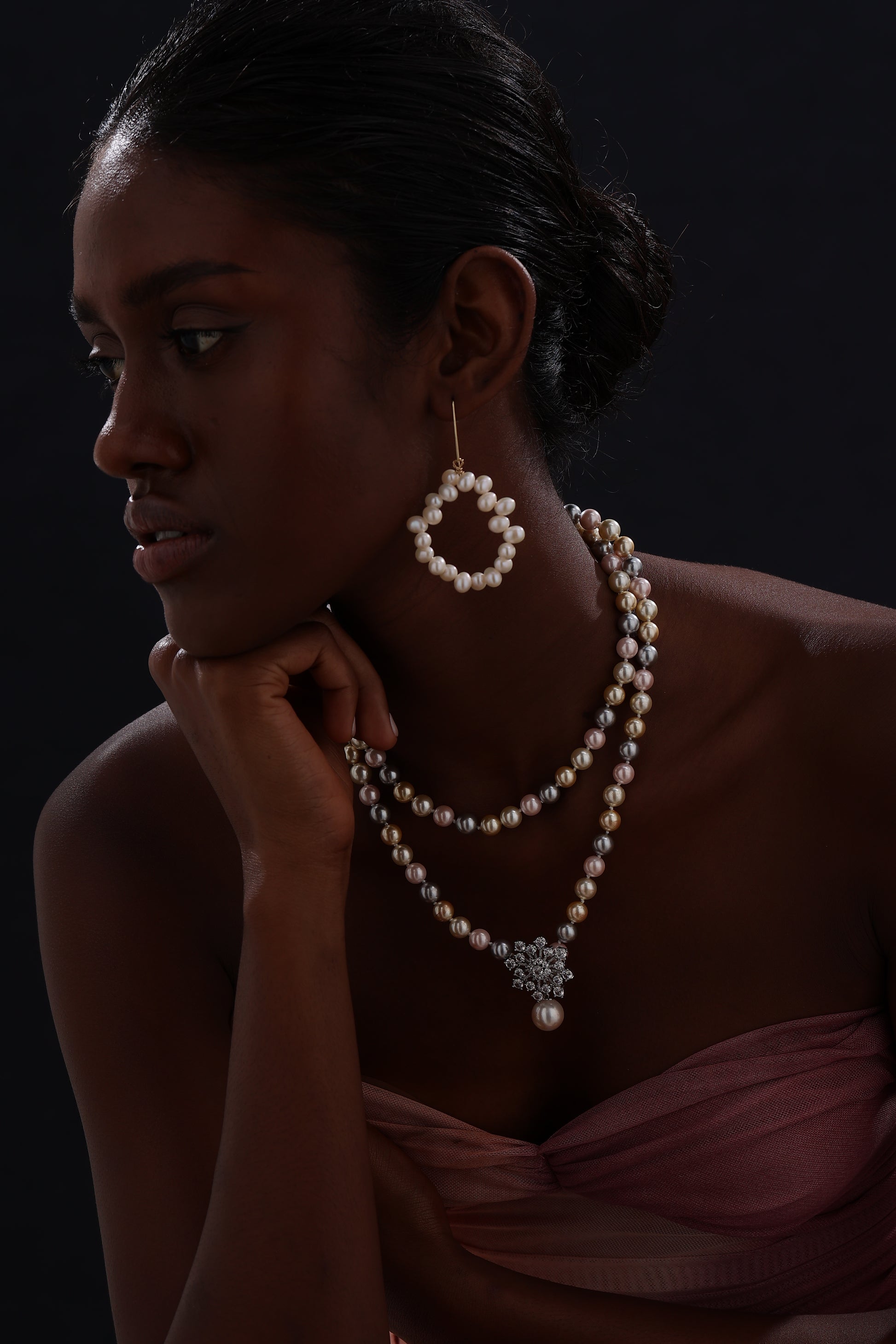 Snow Flower Pearl Drop Necklace - 4 Ways to Wear - Multicolour - Long Necklace - ONNNIII