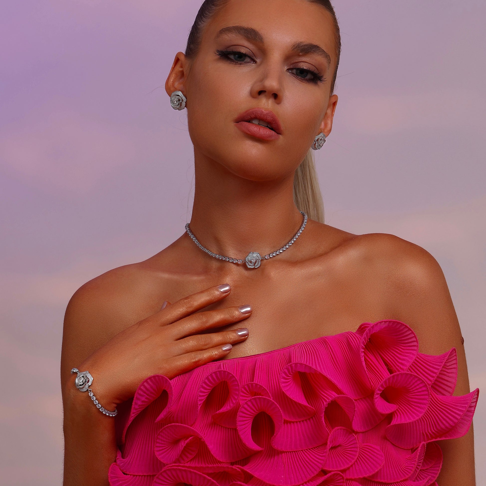 Rose Pendant Tennis Choker Necklace - Necklace - ONNNIII