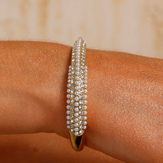 Cuff Bangle Inlaid with Pearls & CZ - Bracelet - ONNNIII