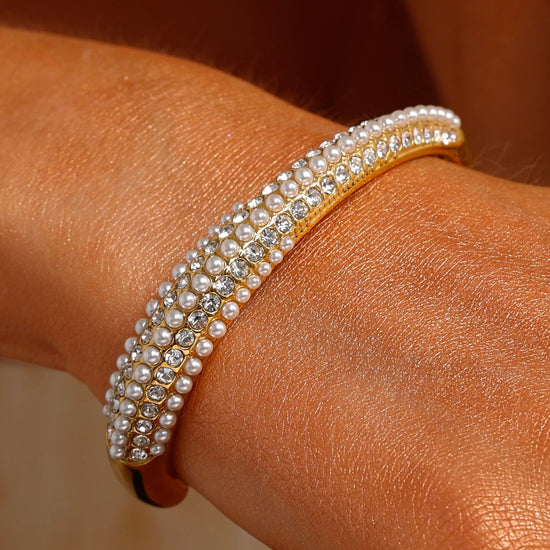 Cuff Bangle Inlaid with Pearls & CZ - Bracelet - ONNNIII
