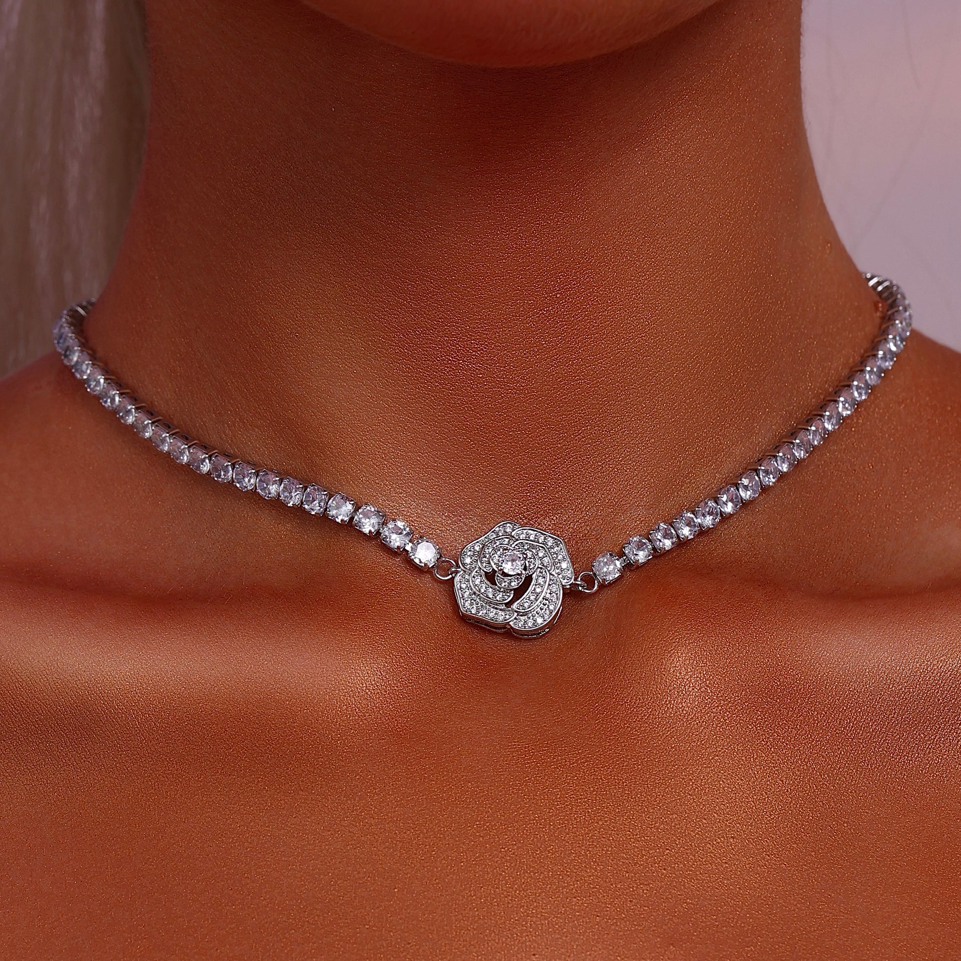 Rose Pendant Tennis Choker Necklace - Necklace - ONNNIII