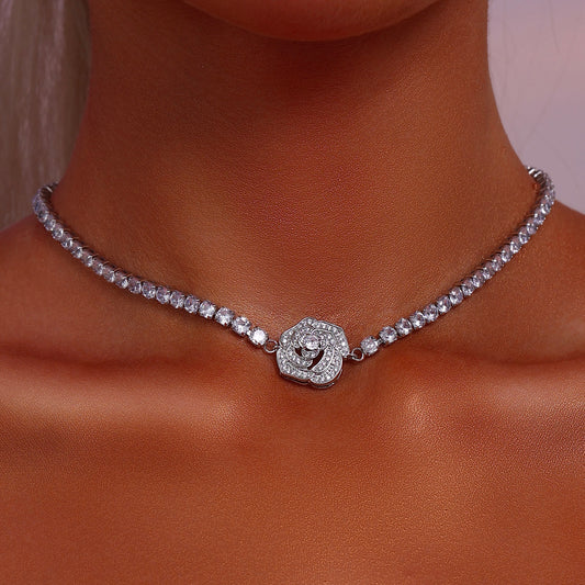 Rose Pendant Tennis Choker Necklace - Necklace - ONNNIII