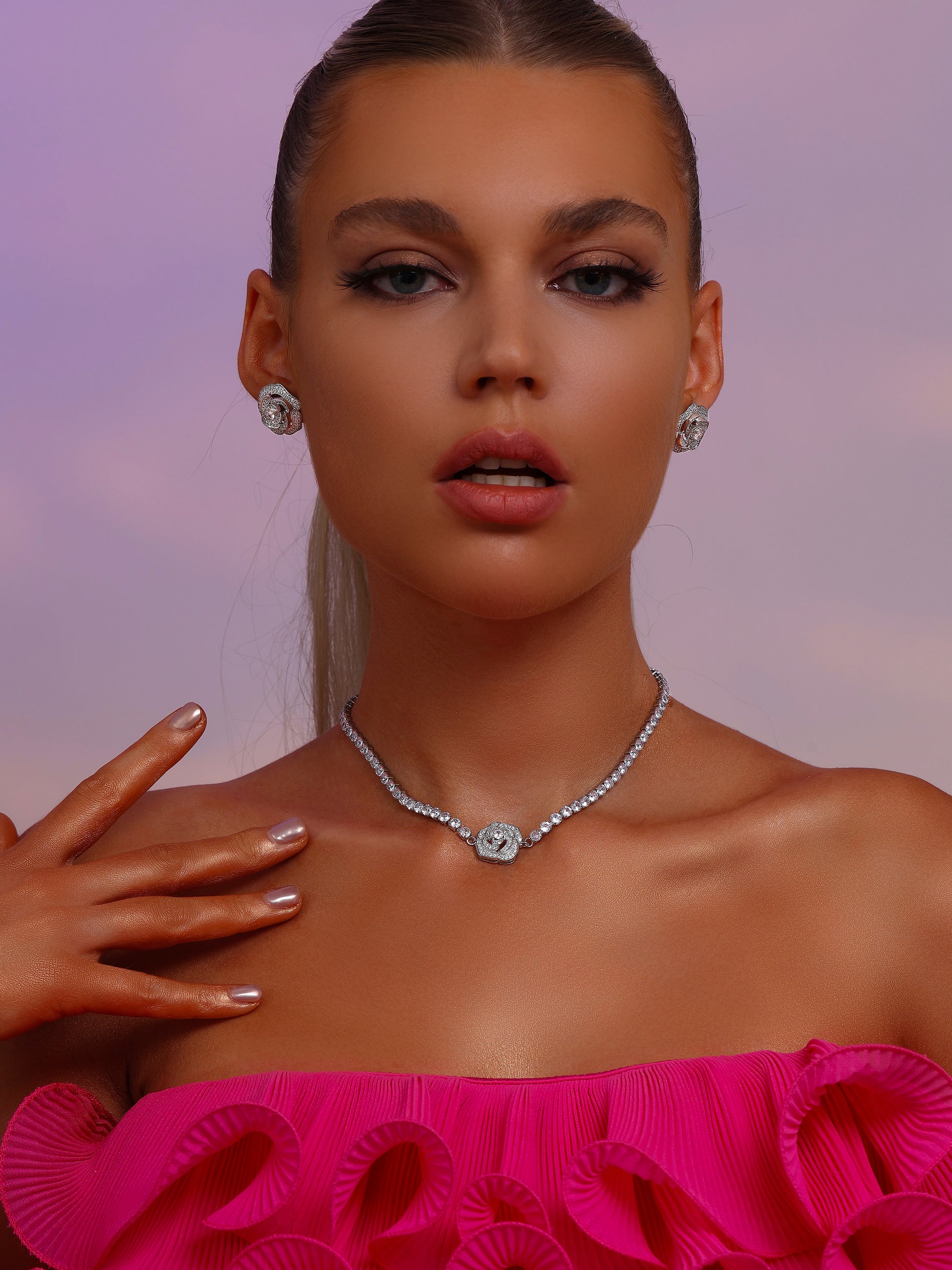 Rose Pendant Tennis Choker Necklace - Necklace - ONNNIII