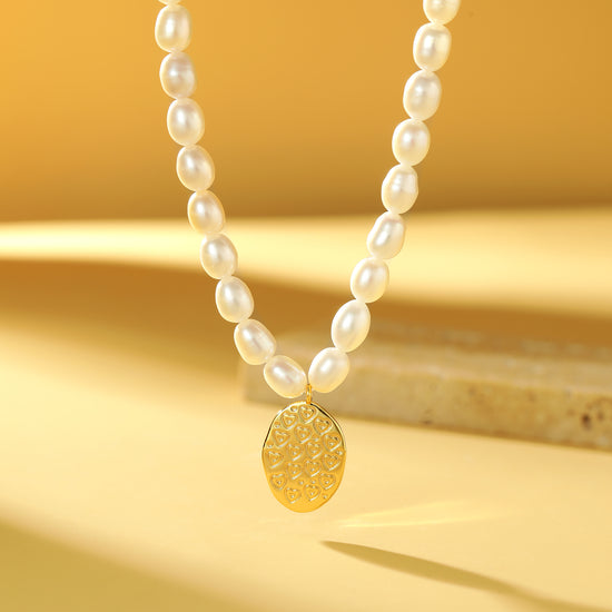 Handcrafted Rose Pendant Pearl Necklace - Double Sided - Necklace - ONNNIII