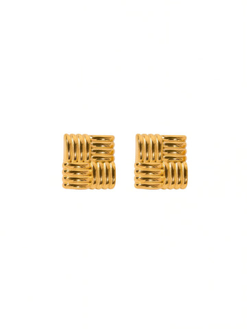 Square Textured Stud Earrings | Gold