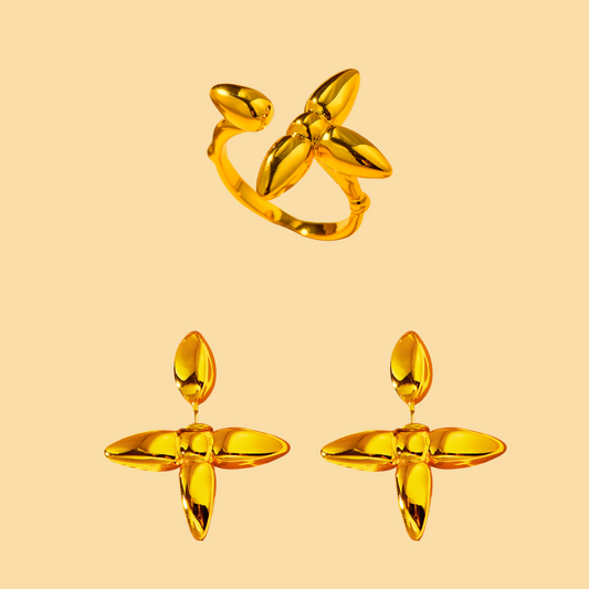 Clover Set 2 | Earrings Ring | Gold - ONNNIII