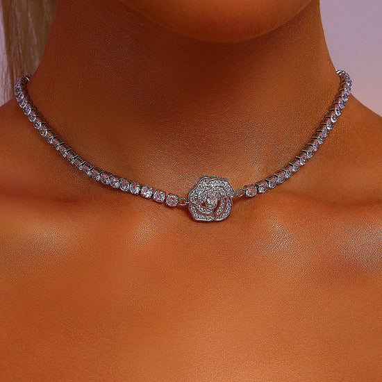 Rose Pendant Tennis Choker Necklace - Necklace - ONNNIII