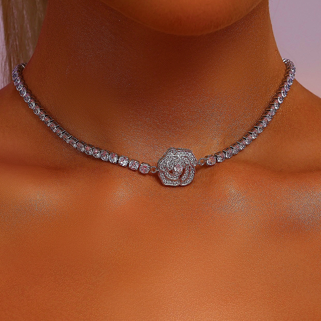 Rose Pendant Tennis Choker Necklace - Necklace - ONNNIII