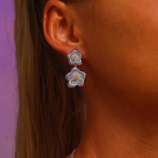 Dual Flower Drop Earrings - Earrings - ONNNIII