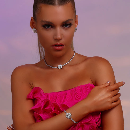 Rose Pendant Tennis Choker Necklace - Necklace - ONNNIII