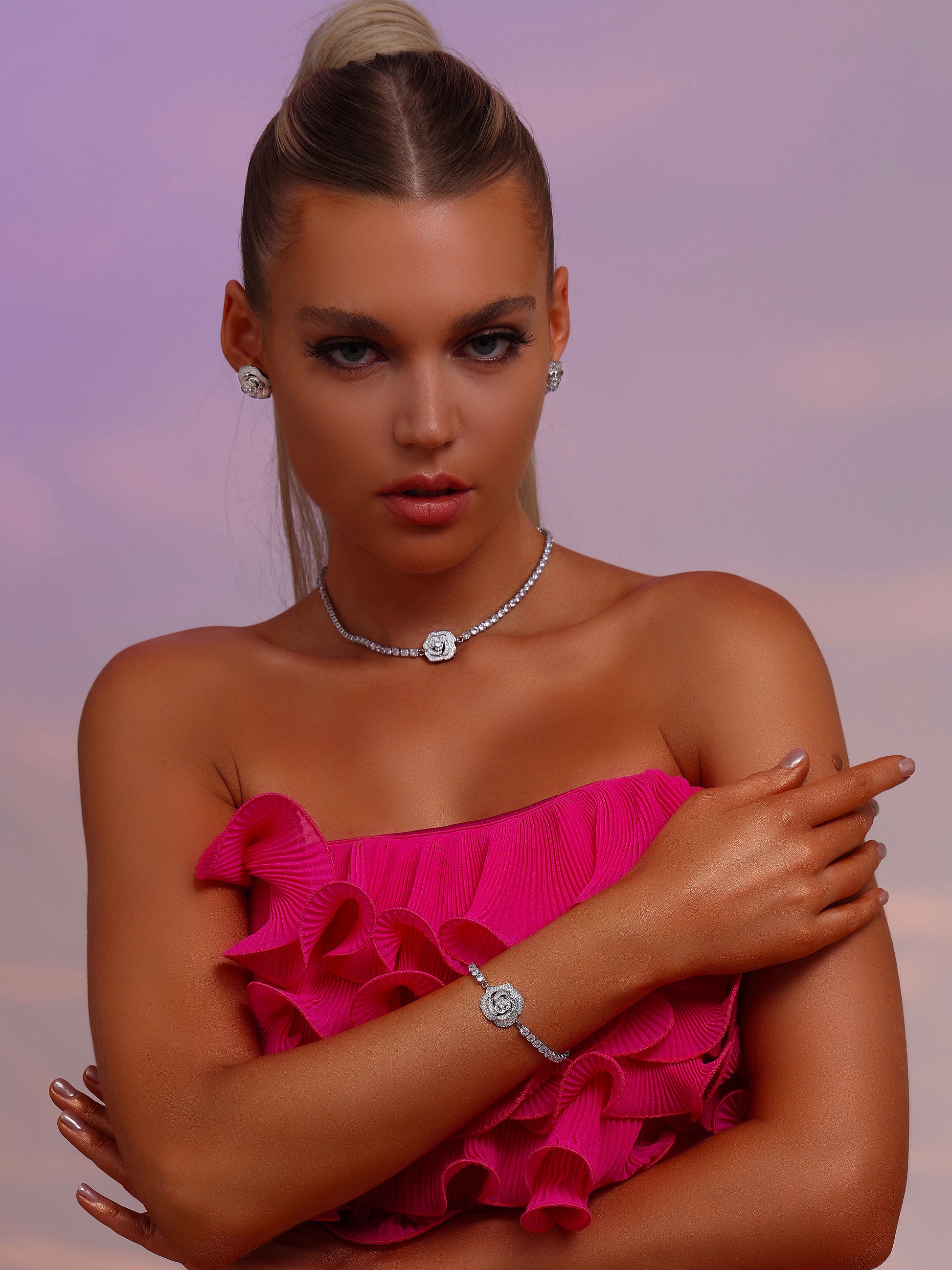 Rose Pendant Tennis Choker Necklace - Necklace - ONNNIII