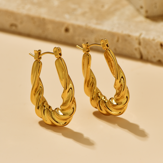 Dutch Braid Hoop Earrings - Latch Back - 18K Gold Plated - Hypoallergenic - Earrings - ONNNIII