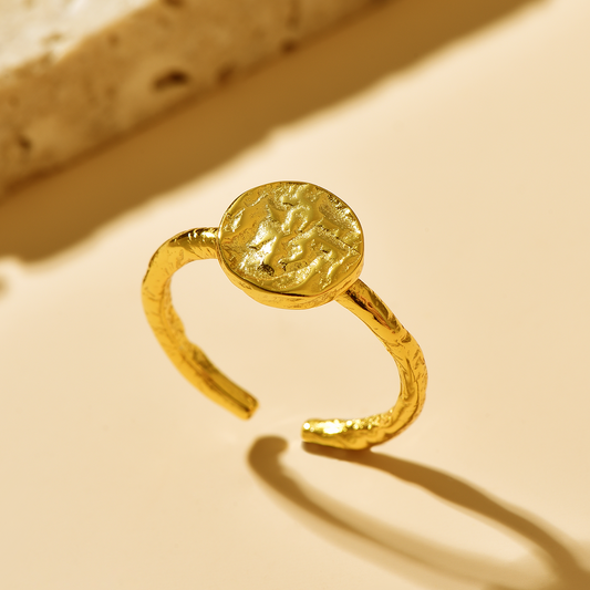 Erosion Textured Round Open Ring - 18K Gold Plated Sterling Silver- Hypoallergenic - Ring - ONNNIII