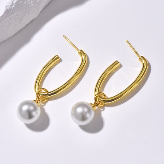 Oval Hoops with Pearl - 14K Gold Plated - Earrings - ONNNIII