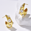 Textured Hoop Earrings Pearl Inlaid - Gold - Earrings - ONNNIII