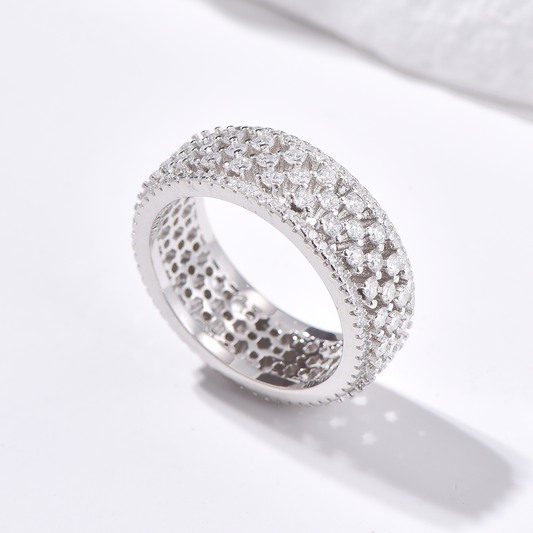 5-Row High Carbon Diamond Pavé Ring in Rhodium Plated Sterling Silver - Hypoallergenic - Ring - ONNNIII