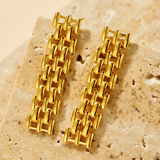 Braid Chain Drop Earrings - 18K Gold Plated - Earrings - ONNNIII