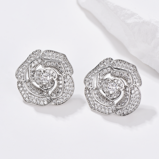 Rose Stud Earrings - Cubic Zirconia - Earrings - ONNNIII