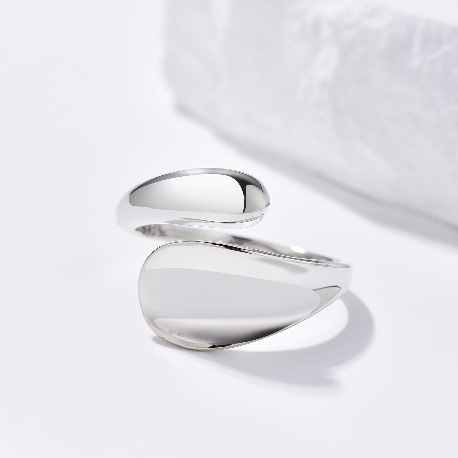 Wave Open Ring - Rhodium Plated Sterling Silver - Hypoallergenic - Ring - ONNNIII