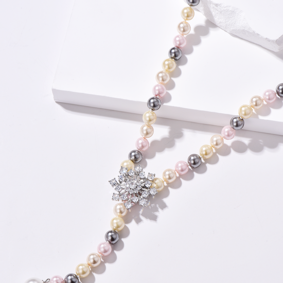 Snow Flower Pearl Drop Necklace - 4 Ways to Wear - Multicolour - Long Necklace - ONNNIII