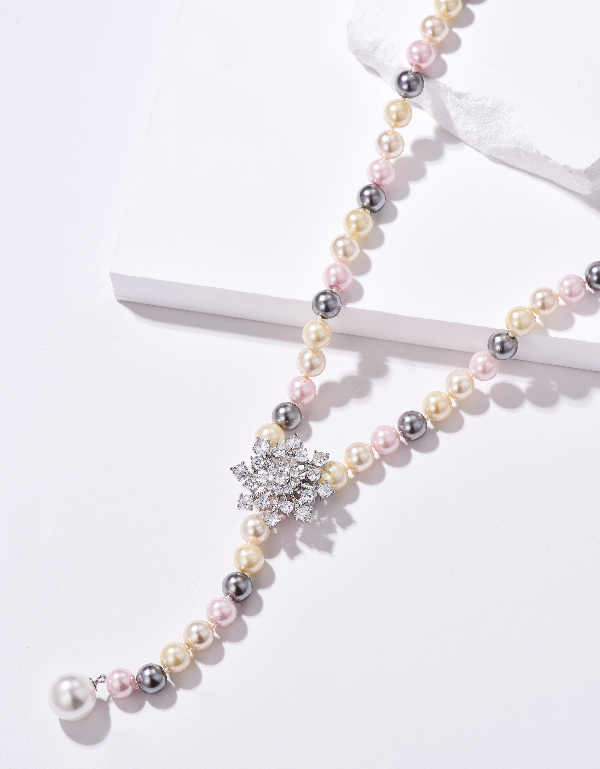 Snow Flower Pearl Drop Necklace - 4 Ways to Wear - Multicolour - Long Necklace - ONNNIII