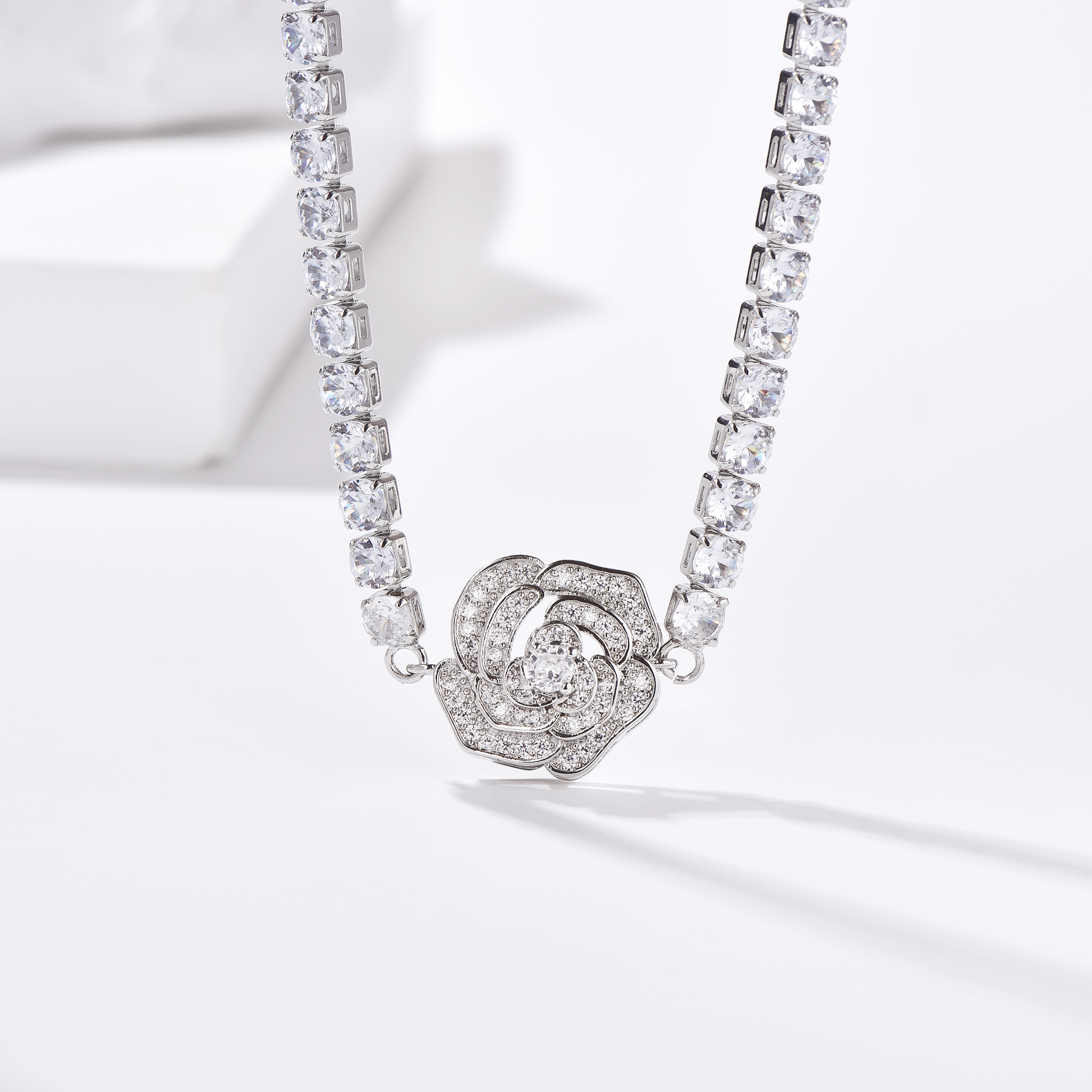 Rose Pendant Tennis Choker Necklace - Necklace - ONNNIII