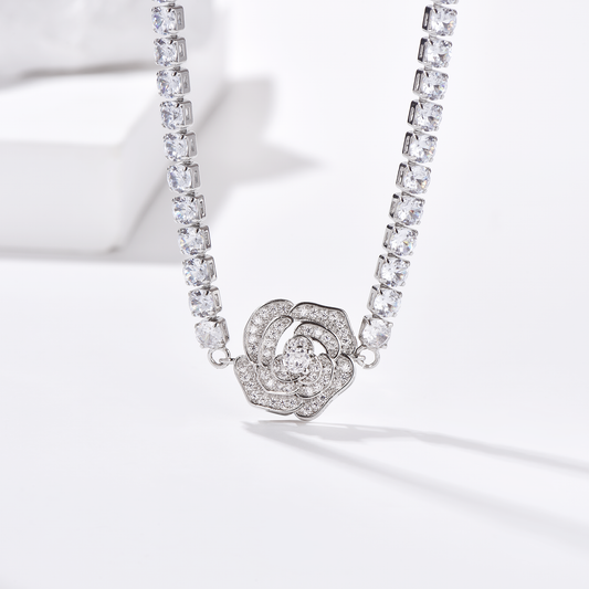 Rose Pendant Tennis Choker Necklace - Necklace - ONNNIII