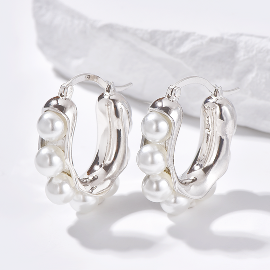 Pearl Hoop Earrings - Silver - Earrings - ONNNIII