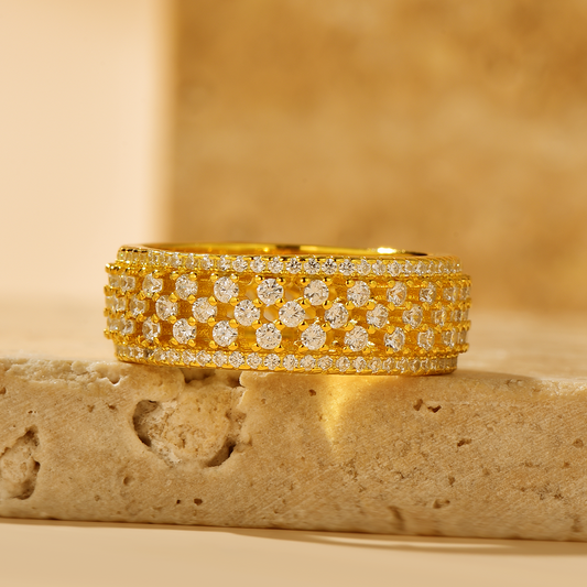 5-Row High Carbon Diamond Pavé Ring in 18K Gold Plated Sterling Silver - Hypoallergenic - Ring - ONNNIII