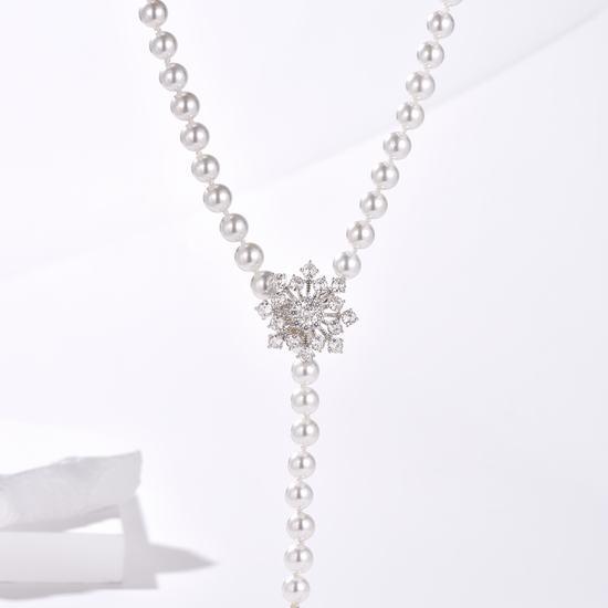 Snow Flower Pearl Drop Necklace - 4 Ways to Wear - Multicolour - Long Necklace - ONNNIII