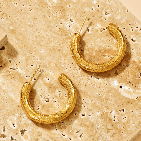 Erosion Textured Chunky Hoops - 18K Gold Plated - Unisex - Hypoallergenic - Earrings - ONNNIII