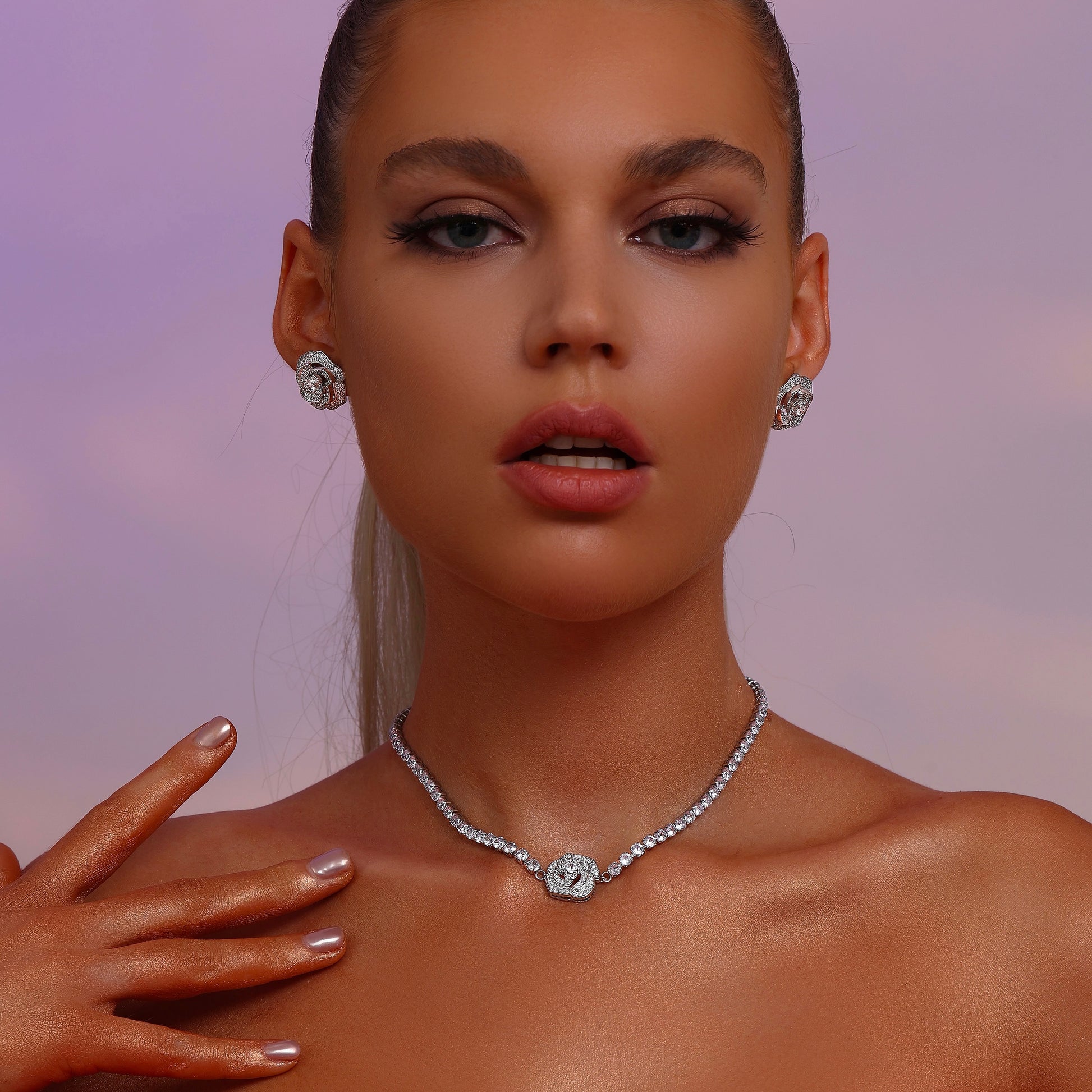 Rose Pendant Tennis Choker Necklace - Necklace - ONNNIII