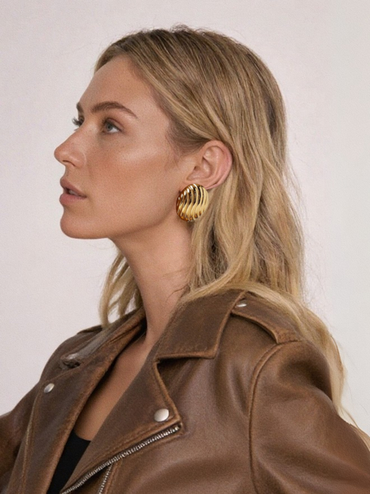 Oval Textured Stud Earrings | Gold