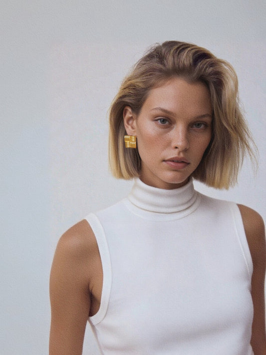 Square Textured Stud Earrings | Gold