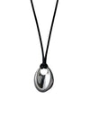 Black necklace with a silver pendant on a white background