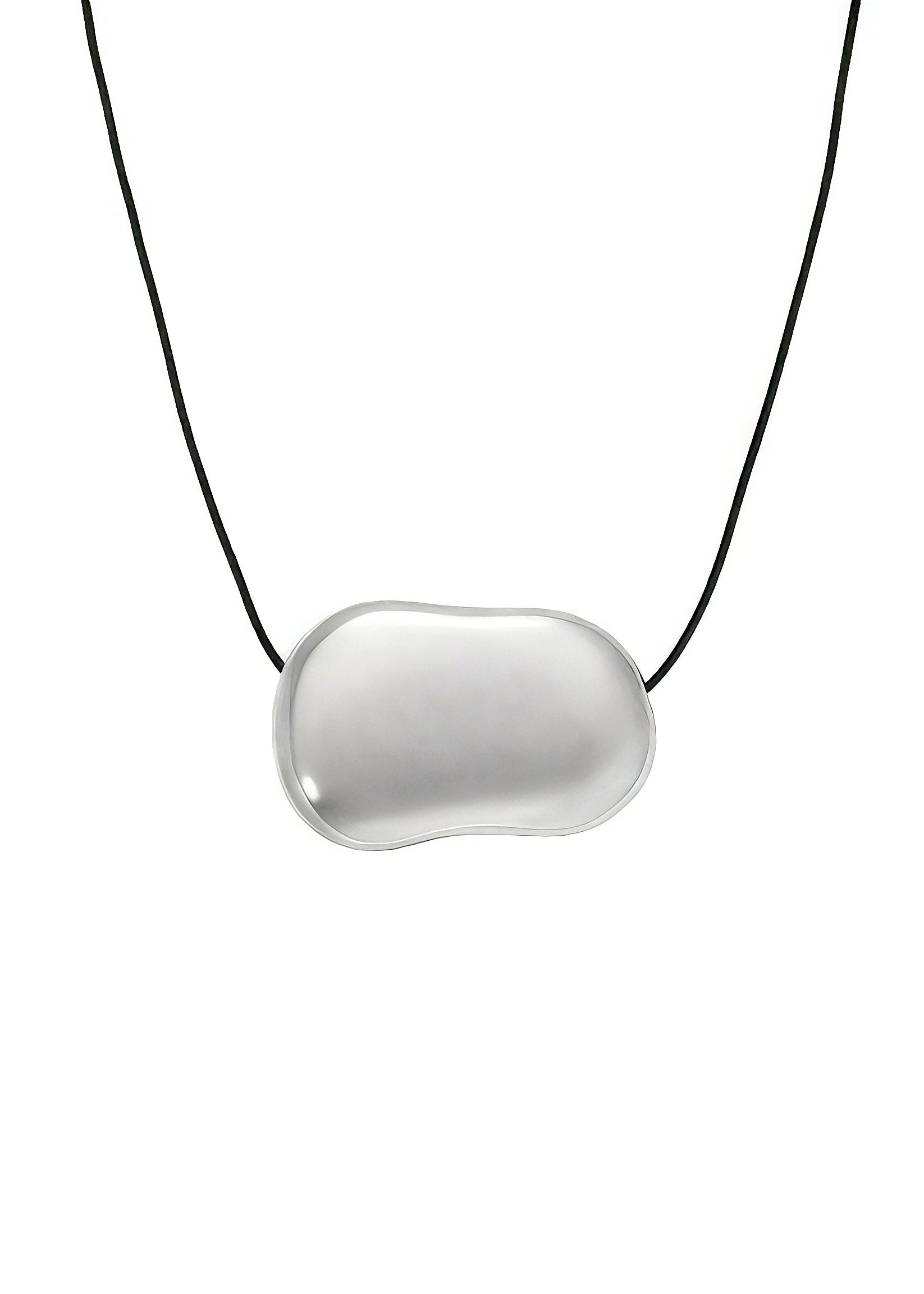 Silver pebble necklace with a unique pendant on a white background