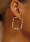 Square Twist Textured Hoop Earrings - Gold