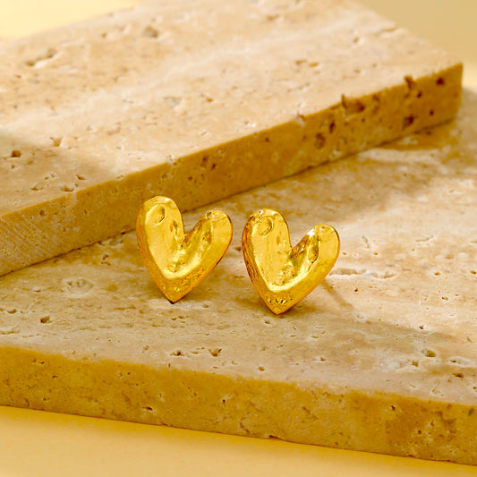 Textured Heart Stud Earrings - 18K Gold Plated - Earrings - ONNNIII