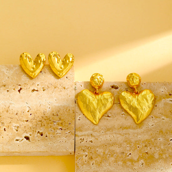 Textured Heart Drop Earrings - Earrings - ONNNIII