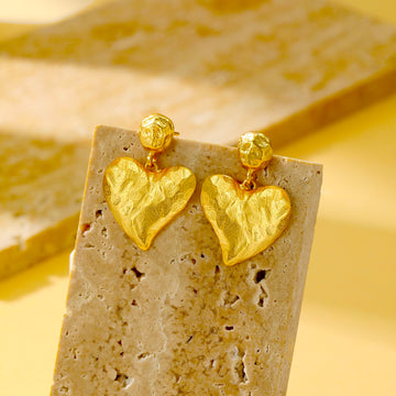 Textured Heart Drop Earrings - Earrings - ONNNIII