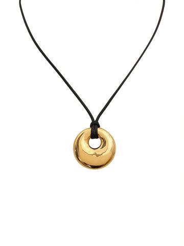 Circle Pendant Rope Necklace｜Gold