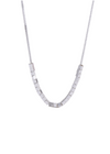 Silver necklace with square beads on a white background