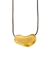 Gold heart-shaped pendant on a black cord against a white background